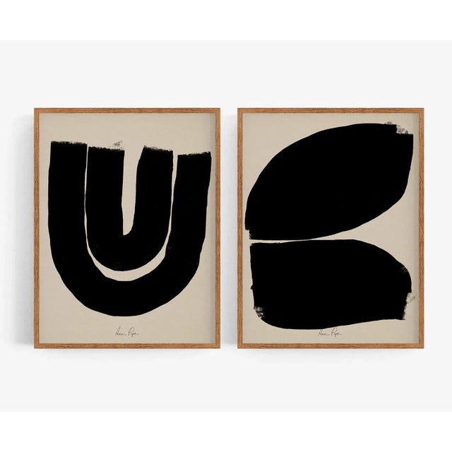 Set of 2 abstract open edition giclee prints. 20"x28" Elegant and bold black geometrical forms drawing on beige...