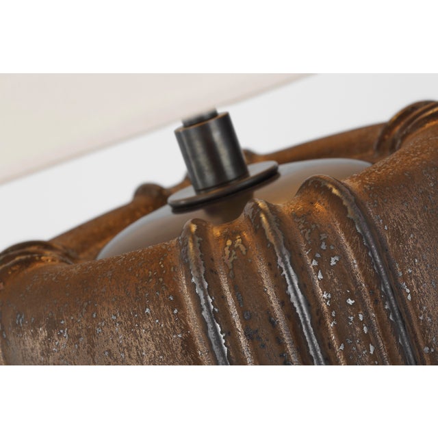 Visual Comfort Thomas O'Brien for Visual Comfort Signature Minx Large Table Lamp in Crystal Bronze with Linen Shade For Sale - Image 4 of 6