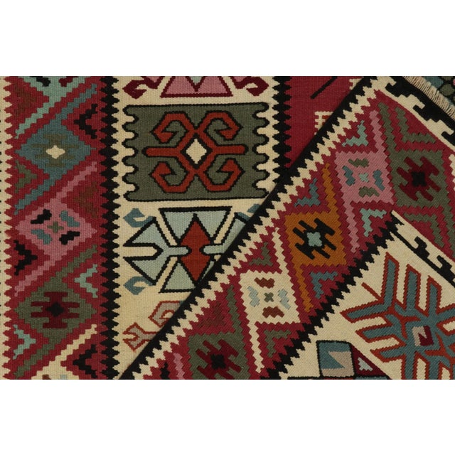 Textile Antique Persian Kilim Rug in Burgundy & Blue Geometric Pattern For Sale - Image 7 of 8