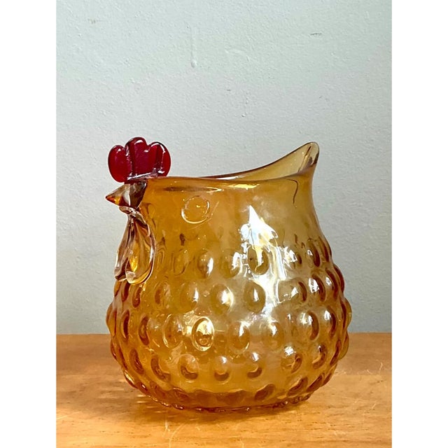 Glass Vintage Amber Glass Chicken Pitcher For Sale - Image 7 of 12