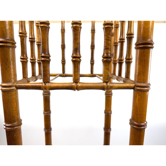 Early 20th Century Faux Bamboo Turned Wood Plant Stand / Pedestal With Gallery Top For Sale - Image 4 of 9
