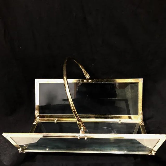 Mid-Century Modern Vintage Brass & Glass Magazine Rack Holder For Sale - Image 3 of 11