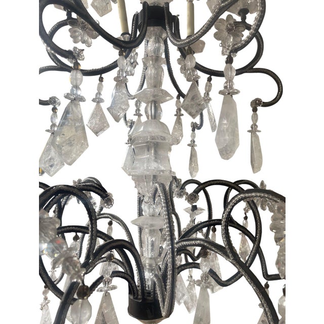 Elegant Italian Rock Crystal & Black Metal Chandelier. 20th Century. For Sale - Image 11 of 11