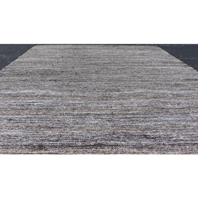 Vintage Turkish Kilim Rug With Variegated Stripes in Charcoal, Gray & Ivory For Sale - Image 9 of 14