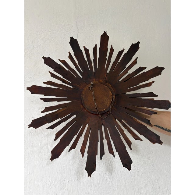 Gold Rare 1940s French Big 24" Convex Gold Gilt Sunburst Starburst Mirror For Sale - Image 8 of 10