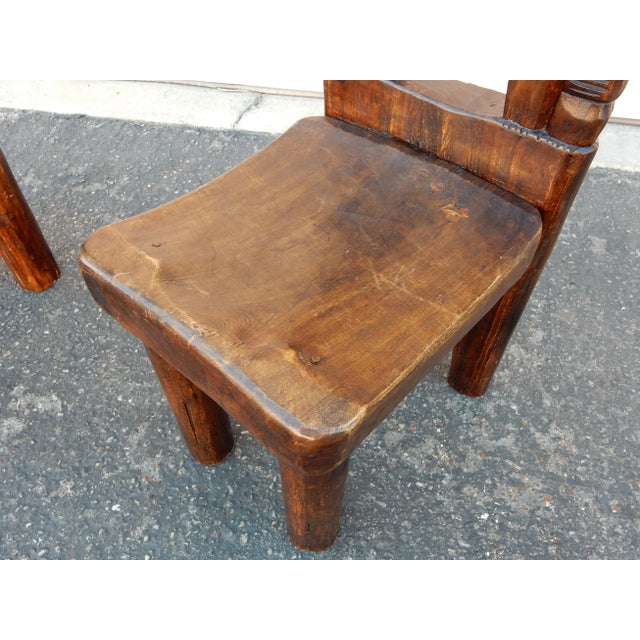 Wood Antique African Folk Art Ashanti Sculpted Wood Art Chairs / Stools For Sale - Image 7 of 11