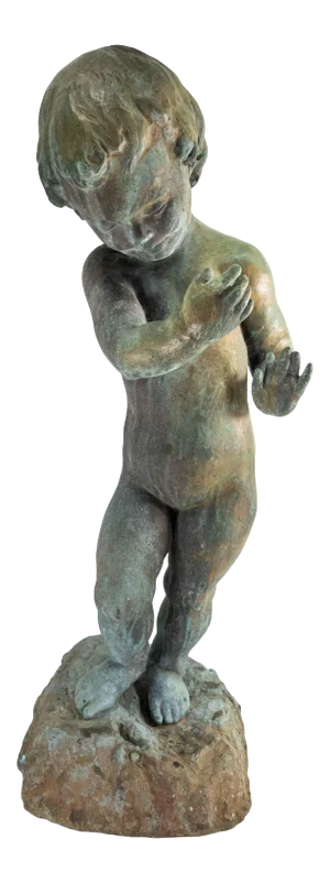 Large Bronze Garden Fountain of Child Roman Bronze Works Artist Signed