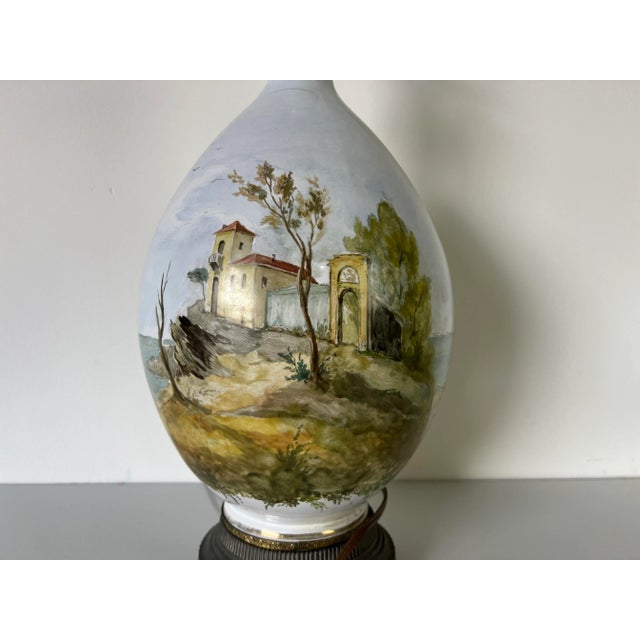 Art Nouveau Vintage Hand - Painted Porcelain Table Lamp For Sale - Image 3 of 13