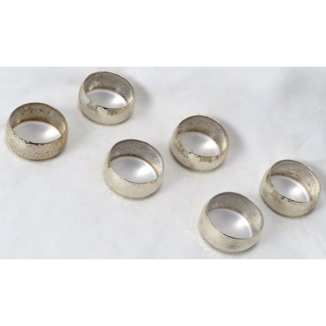 Silver Hand Made Arts & Crafts Sterling Silver Napkin Rings Set 6 For Sale - Image 8 of 13