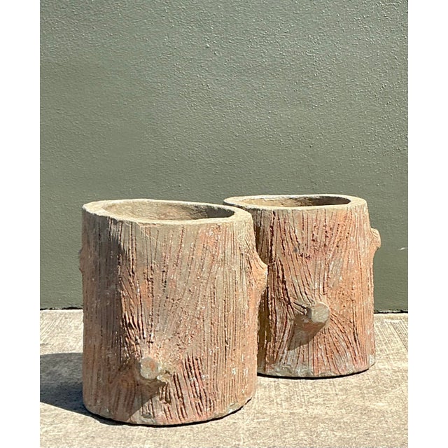 Sculpture Materials Vintage Faux Bois Concrete Planters For Sale - Image 7 of 12