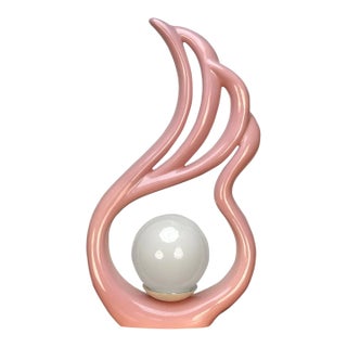 Vintage Art Deco Flamingo Mauve Pink Porcelain Orb Table Lamp For Sale