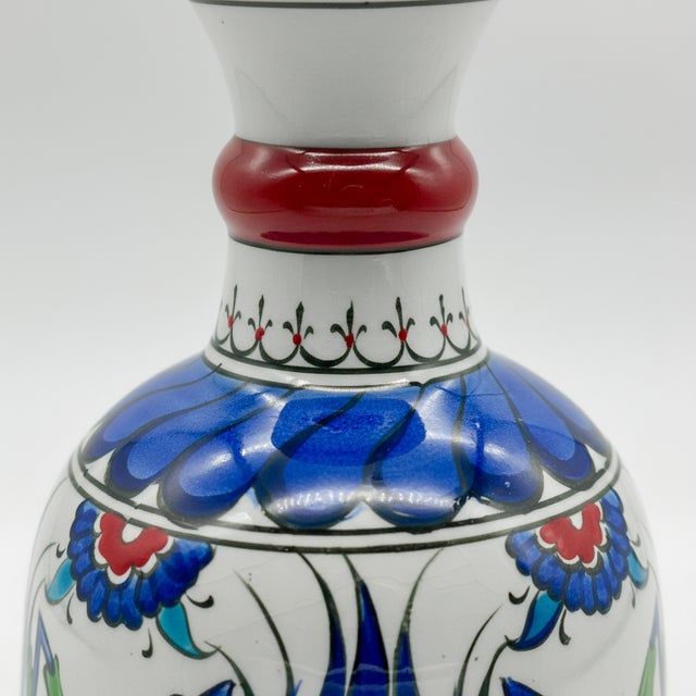 2020s Handmade Ceramic “Bell” Vase (20cm) – Blue Tulips & Red Neck Ring – Traditional Bell Form For Sale - Image 5 of 9