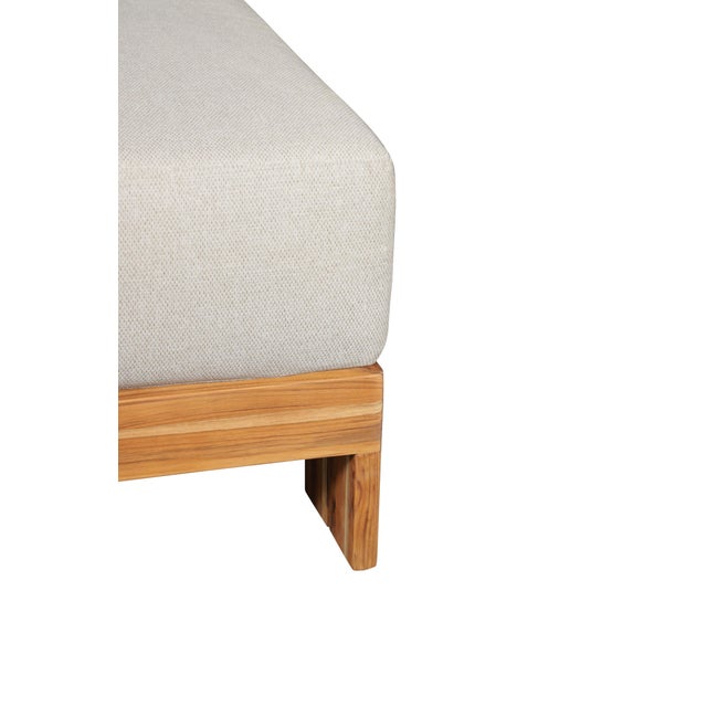 Paradiso Outdoor Solid Teak Wood Ottoman - Gray Fabric For Sale In Chicago - Image 6 of 6