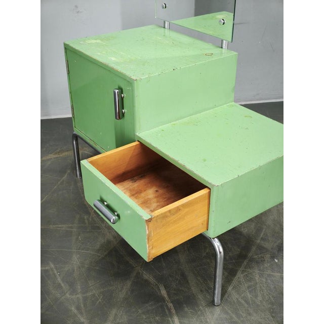 Green Bauhaus Czech Green Vanity Table with Mirror and Chrome Frame, 1930 For Sale - Image 8 of 18