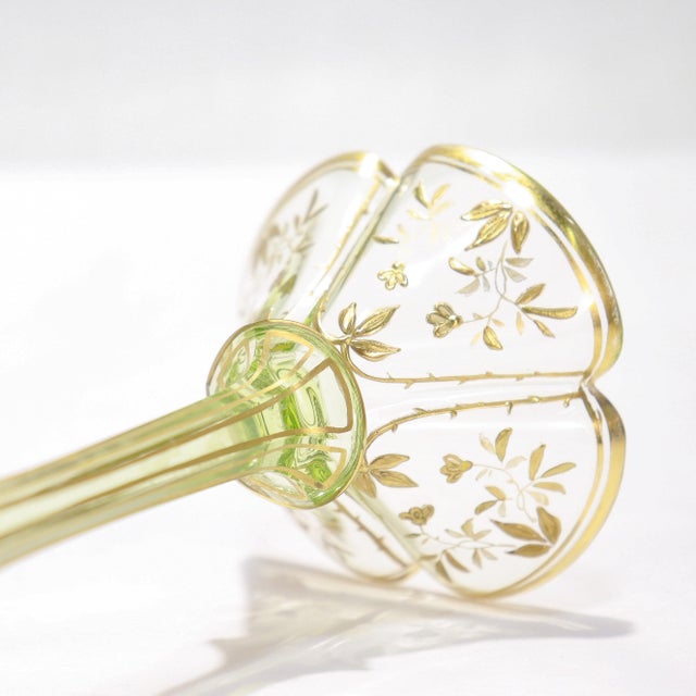 1900 Set of 6 Gilt German or Bohemian Art Nouveau Clear & Green Glass Wine Goblets For Sale - Image 17 of 18