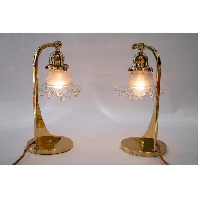 Art Deco Table Lamps with Glass Shades, Vienna, 1920s, Set of 2 For Sale - Image 9 of 14