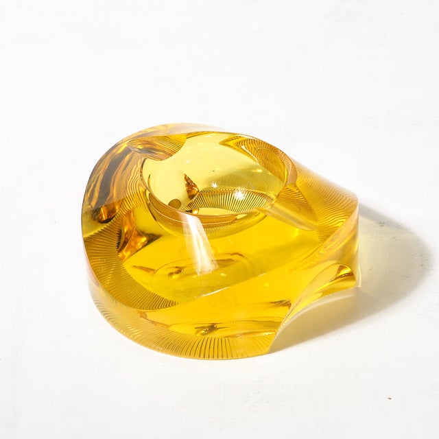 Mid-Century Modernist Citrine Crystal Ashtray Signed Moser For Sale - Image 12 of 17