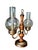 Vintage Brass and Wood Candelabra With Two Hurricane Glass Shades For Sale - Image 4 of 18