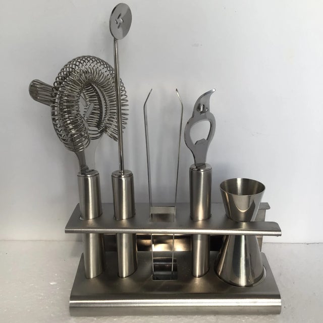 Silver Vintage Martini Mixing Set With Cocktail Book, Tools, 4 Glasses, Ice Bucket and 3 Pour Spouts - Set of 15 For Sale - Image 8 of 13