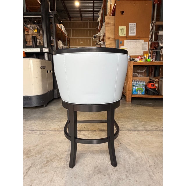 Jessica Charles Sky Blue Leather Counter Stool With Black Wood Frame and Legs For Sale - Image 4 of 6
