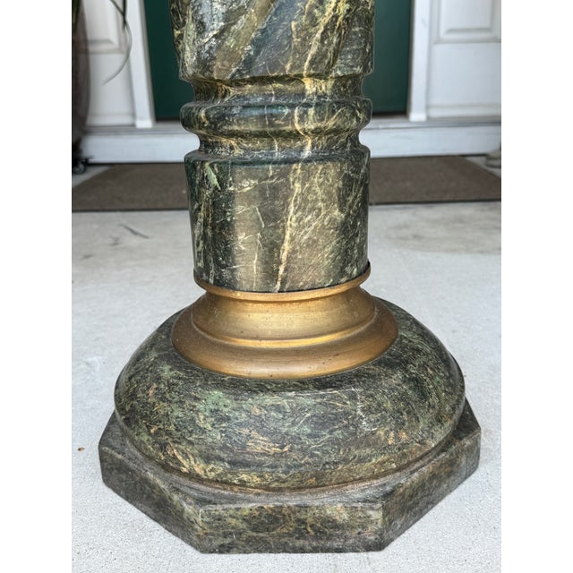 Late 19th Century Fine Antique 1800s Verde Antico Marble Column Pedestal Ft. Gilded Corinthian Capital For Sale - Image 5 of 15