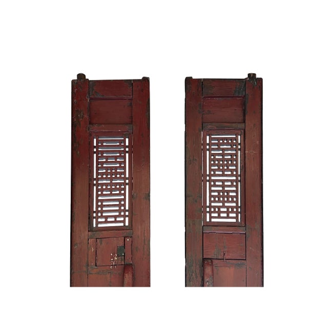 Wood Pair Vintage Chinese Brown Fujian Style Carving Wood Wall Door Panels For Sale - Image 7 of 12