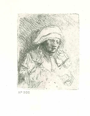 After Rembrandt, Sick Woman with a Large White Headdress, Etching, 19th Century