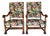 Antique Louis XIII and Renaissance Walnut Armchairs with Parrot Upholstery, 1890s, Set of 2 For Sale
