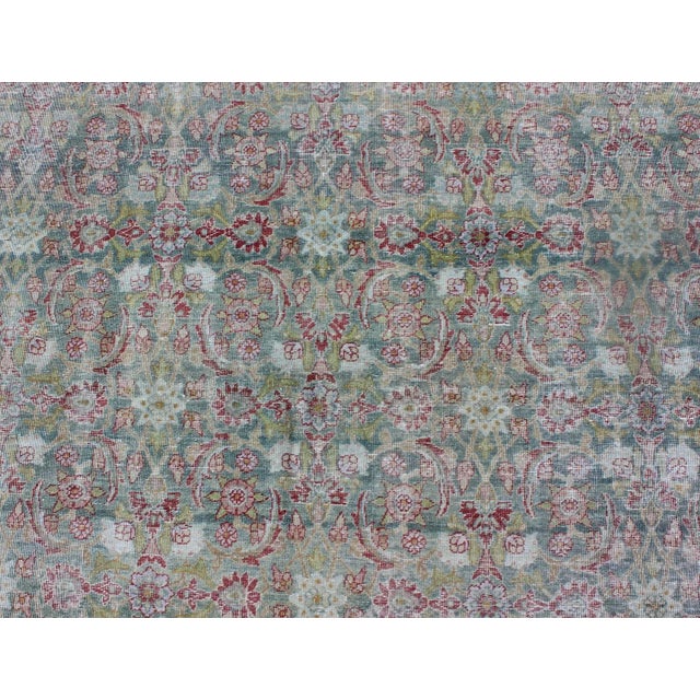 Green Antique Persian Lavar Kerman Rug With Refined Allover Pattern in Soft Green Field For Sale - Image 8 of 12