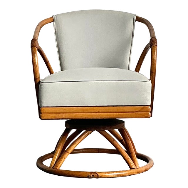 Vintage 1950s Heywood Wakefield Bent Rattan Swivel Chair For Sale