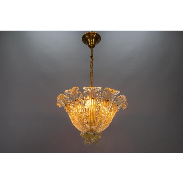 Mid-Century Italian Murano Glass Gold Inclusion Foliage Pendant Light, 1950s For Sale - Image 11 of 18