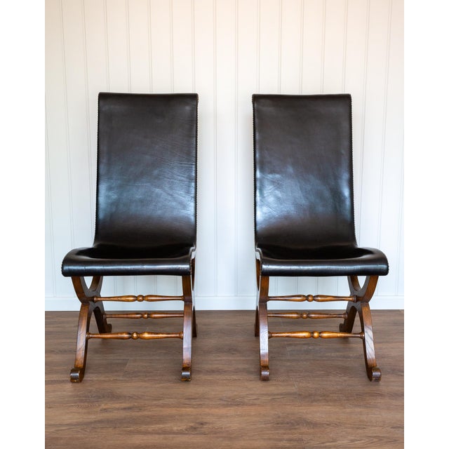 Spanish Dining Chairs in Oak and Leather by Pierre Lottier Valmazan, 1960s, Set of 2 For Sale - Image 17 of 18