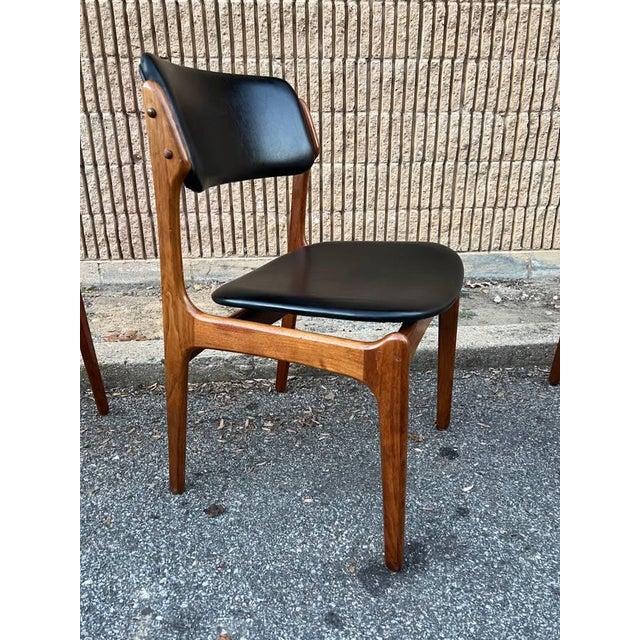 Set of Eight Erik Buch MidCentury Modern Teak Black Vinyl Dining