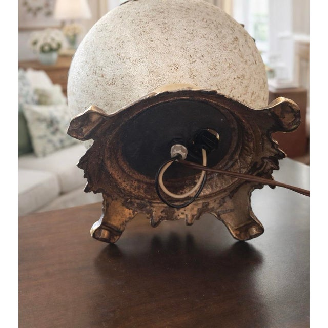 Stately 1950s Hollywood Regency Gilt & Hand-Decorated Glass Table Lamp — Elaine R. Estate For Sale In Los Angeles - Image 6 of 7