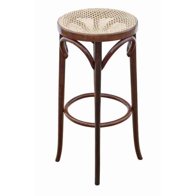 Antique Bentwood High Tall Stool with Cane Seat, 1925 For Sale - Image 6 of 6
