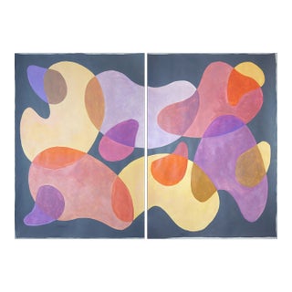 2026, Mid Century Modern Shapes, Organic Shapes Diptych, Golden Hour Mobile, Acrylic Paint on Watercolor Paper by Ryan Rivadeneyra For Sale