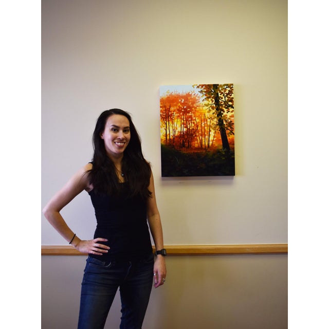 The Lucky Grove by Michelle Condrat | Oil on panel Abstract forest scene with autumn colors. For Sale - Image 4 of 5