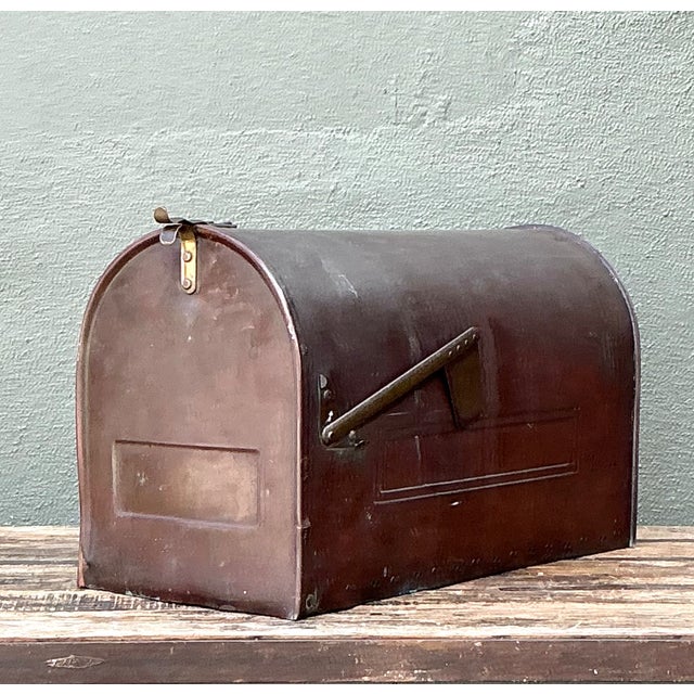 Mid 20th Century Vintage Monumental Copper Mailbox With Flag For Sale - Image 5 of 12