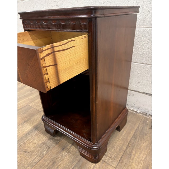 Brown Vintage Art Deco Inlaid Nightstand Side Table End Table For Sale - Image 8 of 12