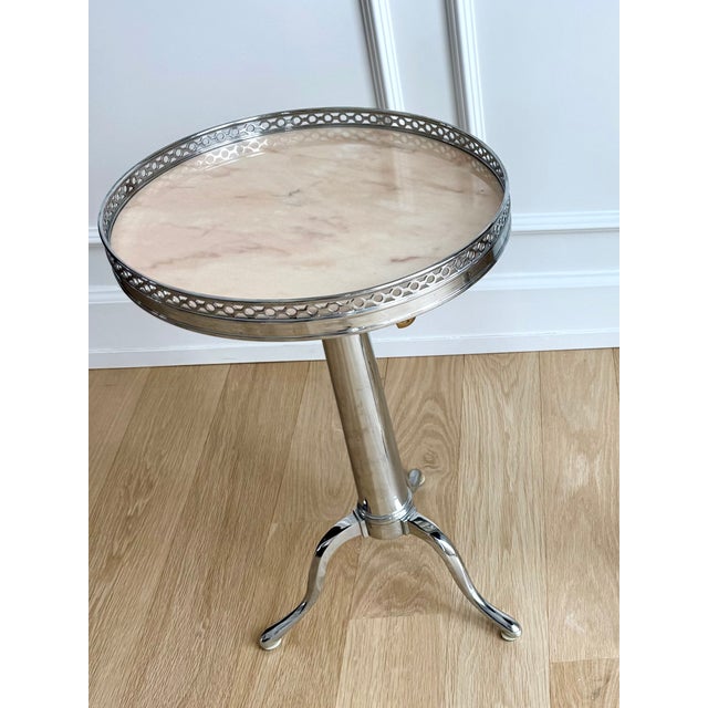 French Jansen-Style Adjustable Height Martini Table in Chrome, Brass & Marble, Circa 1970s For Sale In Chicago - Image 6 of 7