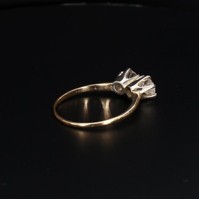 Mid 20th Century Mid 20th Century 14k Yellow Gold Diamond Ring With Two Round Diamonds (~1.7ctw) - Size 11.75 For Sale - Image 5 of 8