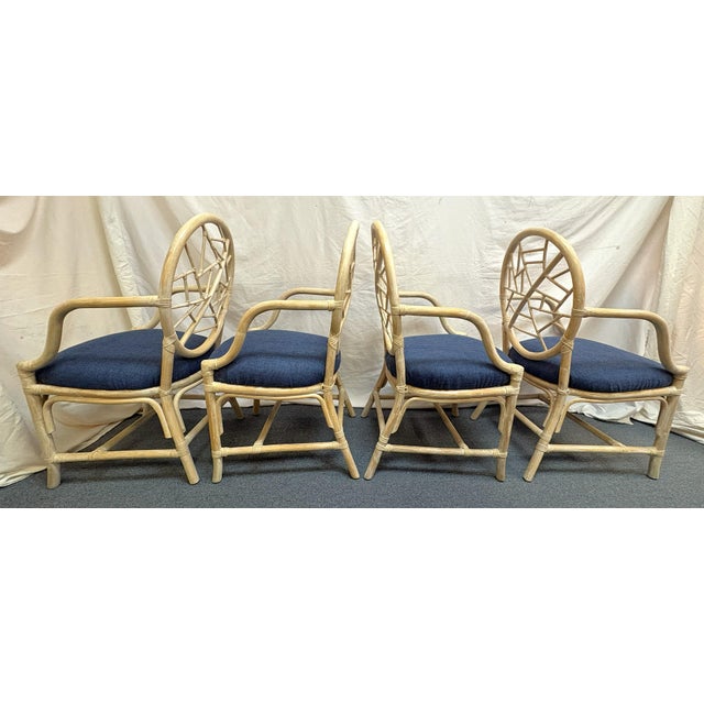 Vintage McGuire Style Cracked Ice Rattan and Rawhide Chairs- Set of 4 For Sale - Image 11 of 15