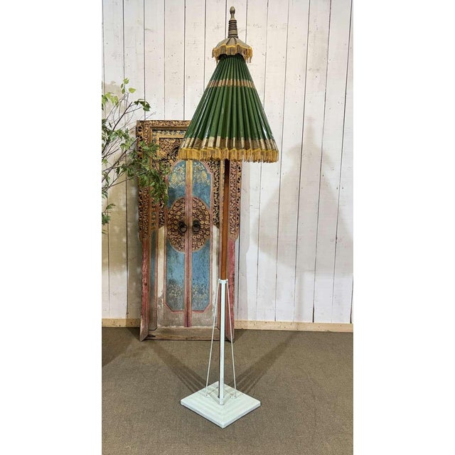 Indonesian Parasol in Wallpaper, Wood and Wool, 1950s For Sale - Image 5 of 17
