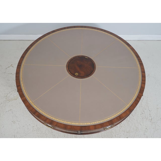 English Style Large Mahogany Round Leather Top Rent Table For Sale - Image 15 of 18