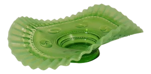 Jefferson Glass Astral Green Opalescent Crimped Edge Bowl