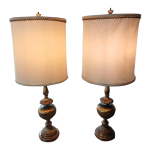 Vintage Brass Torchiere Table Lamps, a Pair