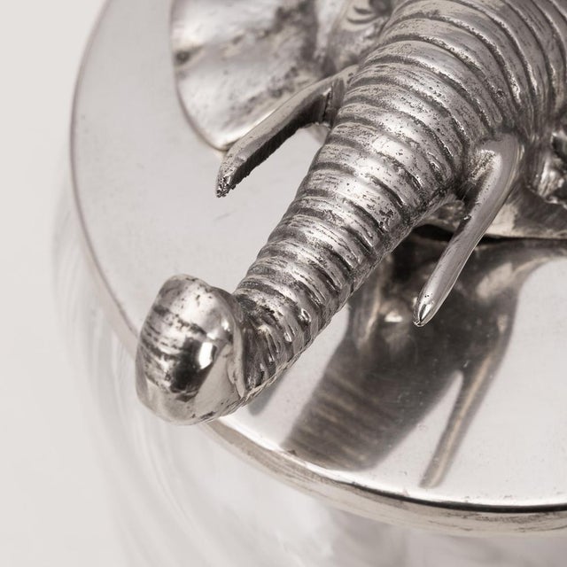 Vintage Italian Silver-Plated Elephant Mounted Glass Jar, 1960s For Sale - Image 9 of 12
