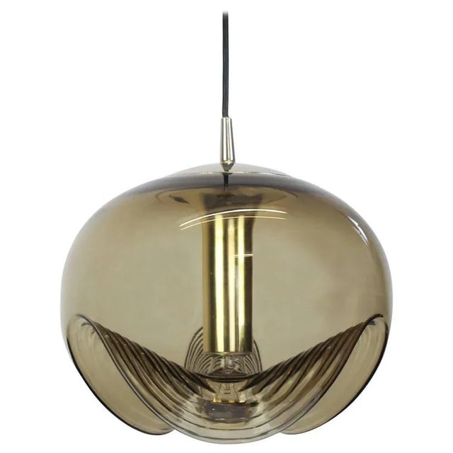 Glass Large German Smoked Glass Pendant Light by Peill & Putzler, 1970s For Sale - Image 7 of 8