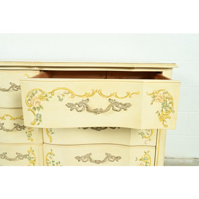 Wood Drexel Heritage French Provincial Louis XV Cream Lacquered Paint-Decorated Triple Dresser or Credenza, 1970s For Sale - Image 7 of 13