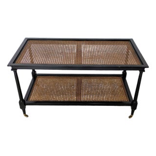 Vintage British Colonial Style Two-Tier Caned Coffee Table For Sale